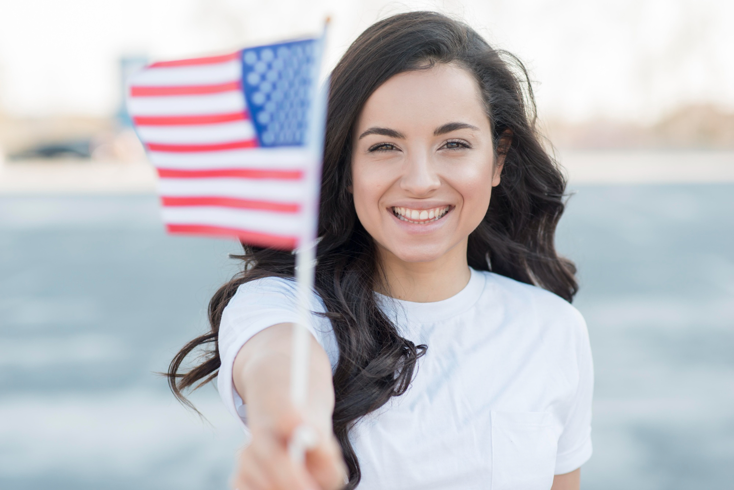woman with american flag