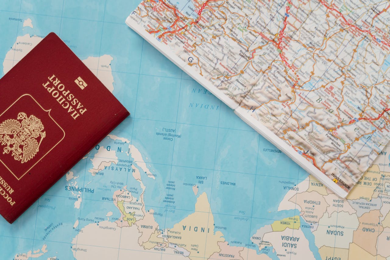 passport and a map